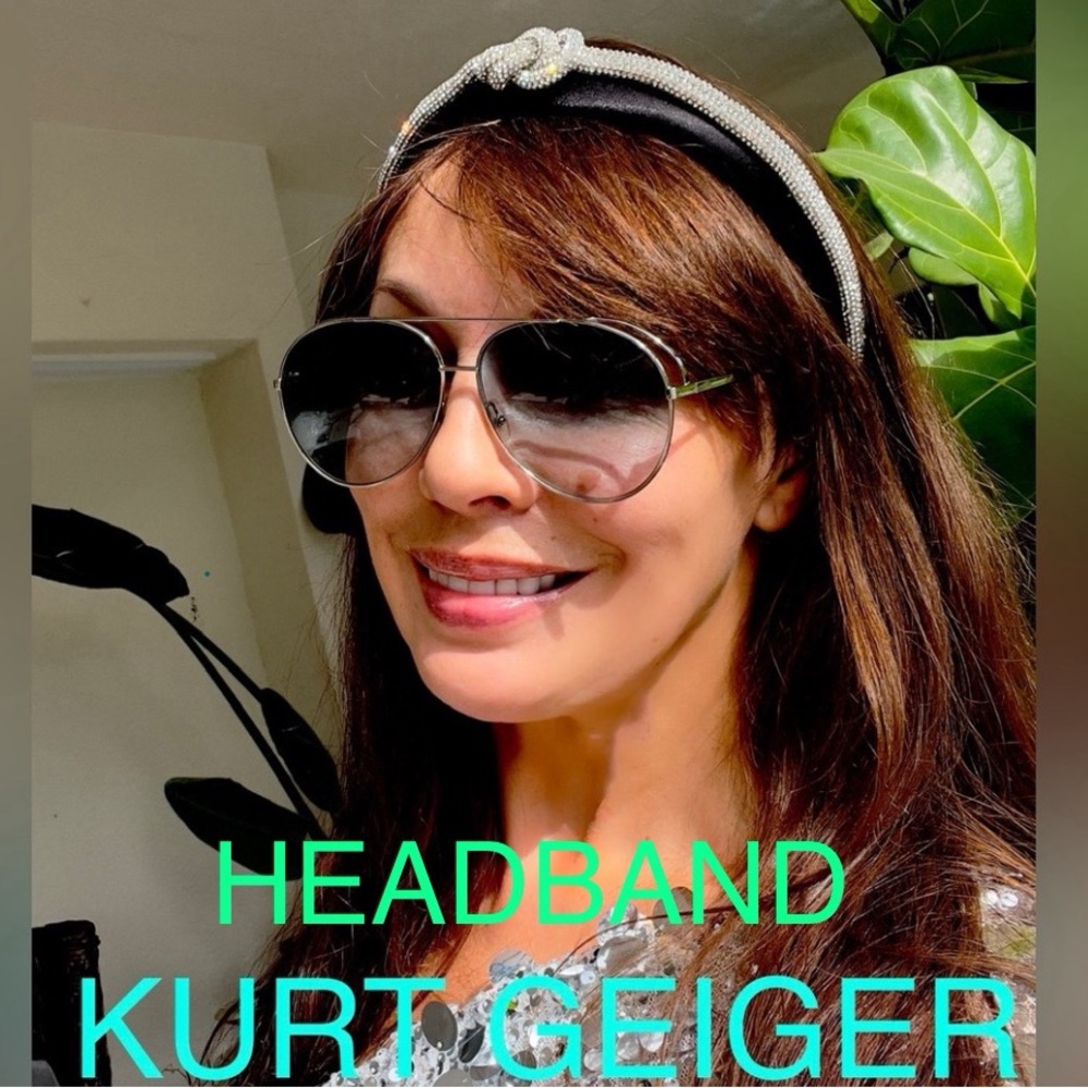 KURT GEIGER Tubular Crystal Knot Headband BLACK White Crystal NWT